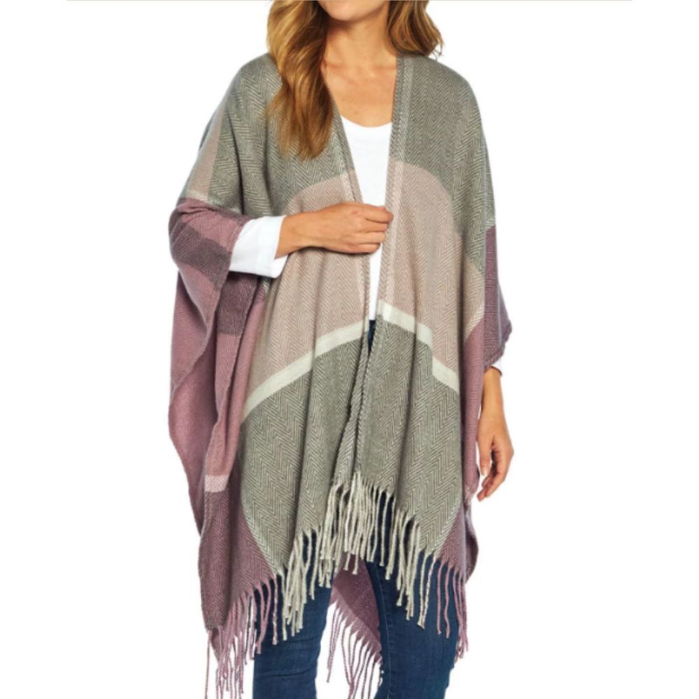 Woolrich Women's Ultra Cozy Blanket Wrap Fringe Hem One Size Pink Gray Knit Soft